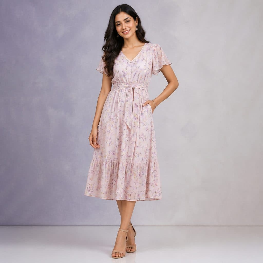 Blush Floral Midi Dress