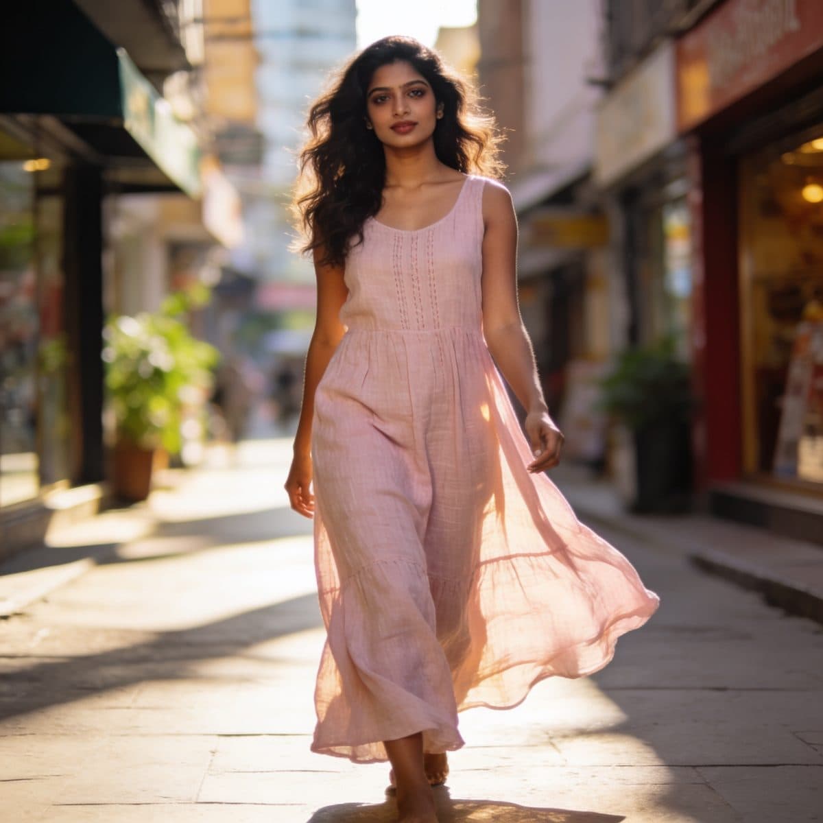 Blush Breeze Linen Maxi Dress